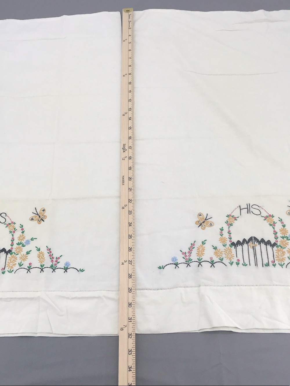 Embroidered 'His' and 'Hers' Pillowcase Set - Cream with Floral Detail - Picture 6 of 8